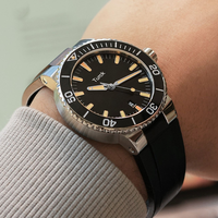 Montre-bracelet automatique mécanique pour homme Turck, boîtier en acier inoxydable, verre saphir, bracelet en caoutchouc, aiguilles, résistante à l'eau