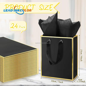 Driew Luxury Small Black Gift Bags Bulk 100 Pcs Min Thick Kraft Paper Black Handles Set Wedding Party Baby Shower Custom Logo - Product Image 5