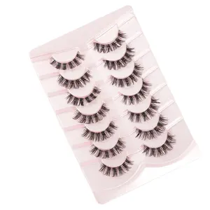 3D Minkขนตาปลอมมังสวิรัติสังเคราะห์ผมFluffy Cat Eye Wispyขนตาปริมาณสั้นแถบขนตาปลอมดูธรรมชาติLashกล่อง