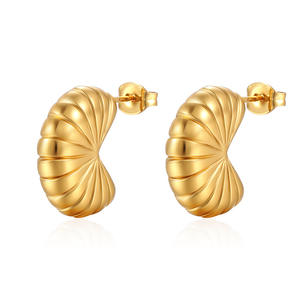 Moda 18K oro lleno <span class=keywords><strong>de</strong></span> acero inoxidable pendiente joyería deslustre libre Cc forma <span class=keywords><strong>de</strong></span> caracol grueso Stud mujeres pendientes aros - Product Image 1