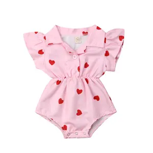 Boutique Baby Girl Summer Romper Lovely Infant Pink Jumpsuit Kids Valentine's Day Wear