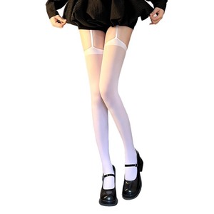 Women's Thigh High Stockings White Solid Color Thin Nylon Transparent Suspender For Youth Female - Product Image 5