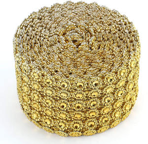 Nastro di maglia di strass di cristallo dorato a forma di fiore di plastica lucida a forma di fiore per decorazioni - Product Image 4