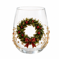 Verre à vin sans pied en verre de Noël avec motif de chaussette en film cristal 3D, pour boissons de Noël, eau et lait, vente en gros