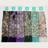 Kain Tulle Bordir Bunga Metalik 3D Buatan Tangan dengan Payet dan Rhinestone, 6 Warna untuk Gaun Pengantin dan Gaun Malam