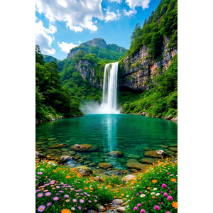 Panel de Pared 3D con Diseño de Cascada y Flores, Material de PVC con Efecto de Lago Turquesa y Mármol/Piedra para Decoración Interior Moderna - Product Image 1