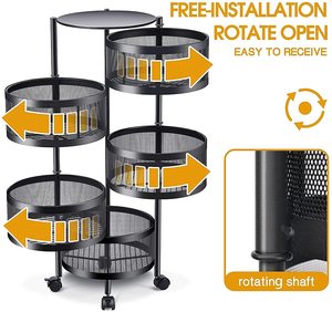 5 Layer Rotating <b>Vegetable</b> Rack Kitchen Carbon Steel Storage Holder Fruit Kitchen Metal Storage Rack Shelf Trolley Cart - Product Image 4