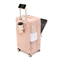 Ensemble de bagages multifonctionnel rose avec port de chargeur USB, porte-gobelet, valise de voyage avec chargeur de batterie externe