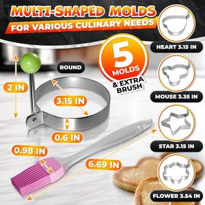 Utensilio de cocina para hacer tortitas y huevos fritos en forma de huevo, con mango, antiadherente, de acero inoxidable, para sartén de plancha, con anillos para huevos - Product Image 2