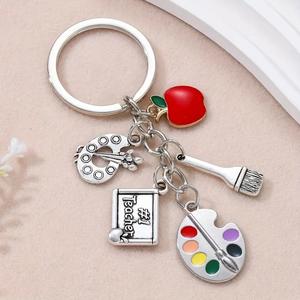 Portachiavi con tavolo da disegno classico fatto a mano buon insegnante regalo a forma <span class=keywords><strong>di</strong></span> pastello a matita con pennello a forma <span class=keywords><strong>di</strong></span> mela ciondoli con Logo personalizzato in lega - Product Image 3