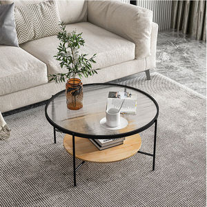 Moderne Woonkamer Meubels 2 Lagen Zwart Metalen Midden Ronde Salontafel Gespiegeld Helder Glas Top Salontafel - Product Image 6