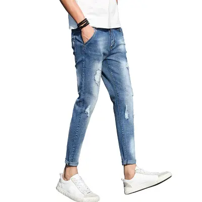 Wholesale fashion men jeans high quality made popular men boys ripped skinny jeans ZJ156