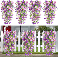 Vente en gros de fleurs artificielles suspendues, guirlande de 75 cm, fausses plantes rampantes de pétunia et d'eucalyptus pour décoration murale extérieure de jardin et de mariage, OEM