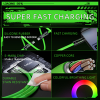 Cable de Datos Piva de Carga Rápida PD100W 5A de 1.5m y 480Mbps, de Silicona Líquida Verde con Luz RGB con Efecto de Respiración y Conector USB-C para Laptop, Tablet y Teléfono