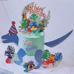Forest Dinosaur Cake Toppers Soft Vinyl Cute Figurines Birthday Decoration For Children And Babies Round Handmade Die Cutting - Product Image 3