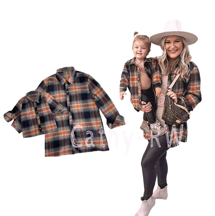 Free and Fast Shipping Mommy and Me Oversized Flannel Plaid Coat Girls Autumn Fashion Plaid Shirts For Toddler Baby