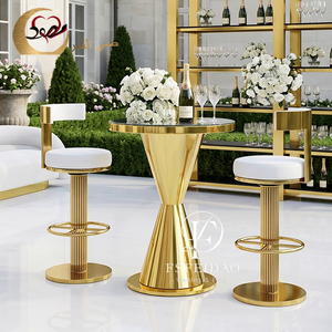 Modern Hotel Party Event Outdoor Stainless Steel Cocktail <b>Bar</b> <b>Table</b> with Gold Frame for Commercial Use - Product Image 2