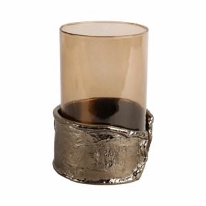 Ornamental <b>Glass</b> Candle Holder With Metal Base Contemporary Pillar Taper <b>Candlestick</b> For Table Centerpiece - Product Image 4