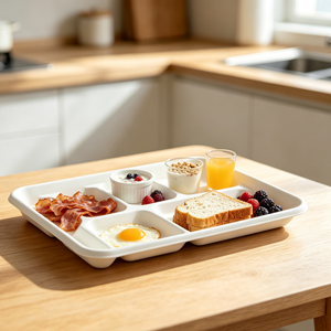 Barquettes jetables en bagasse de canne à sucre compostables à 6 compartiments de qualité alimentaire avec couvercles pour la restauration collective - Product Image 1