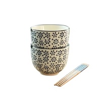 Offre Spéciale japonais style peint à la main en céramique bol de riz ensemble avec baguettes grande capacité nouilles bols