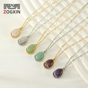 Zogxin Natural Stone Pendant Necklace Stainless Steel Irregular Shape For Women Everyday Wearing Clavicle Chain - Product Image 1