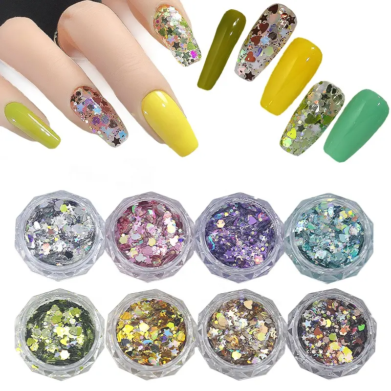 Mixed Color Nails Sticker Sequin Meteor Aurora Sequin Nail Art Glitter Powder Manicure Nail Charms