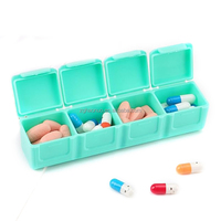 Caja organizadora de vitaminas de 4 rejillas de color sólido grueso barato de fábrica, contenedor de medicamentos, caja de almacenamiento de medicamentos portátil a prueba de humedad