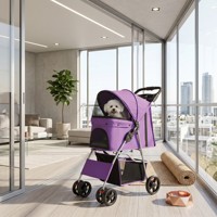 Poussette pliable 4 roues pour animaux de compagnie, portable, imperméable, avec panier de rangement, housse en maille respirante et fermeture éclair