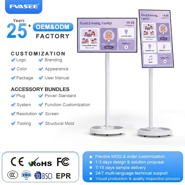 24 Inch Wireless Touch Screen Monitor with 120Hz FHD Smart TV on Wheels 6GB 128GB Capacitive Tablet PC Stand