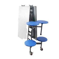 Conjunto de mesas y sillas plegables conectadas para cafetería comercial, con estructura de acero inoxidable y tablero de madera. - Product Image 5