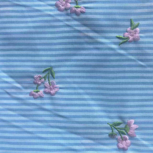 Màu xanh và trắng sọc thêu bông vải - Product Image 1