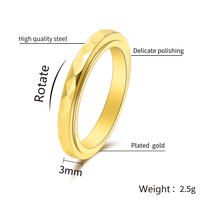 Bague rotative en acier inoxydable plaqué or 18 carats, simple, à facettes, géométrique, pour femme, cadeau d'anniversaire