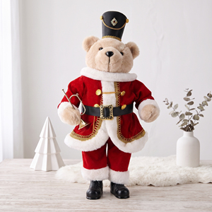 Santa Suit Trumpet Teddy Bear <b>Plush</b> Standing Xmas Figurine for Mall Atrium Seasonal Decor Wholesale - Product Image 2