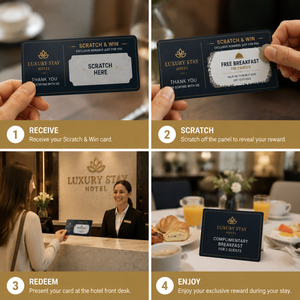 Tarjetas Rasca y Gana de Alta Calidad para Hoteles, Elegantes en Azul Marino y Dorado, Servicio de Impresión Personalizada, Tarjetas de Promoción - Product Image 6