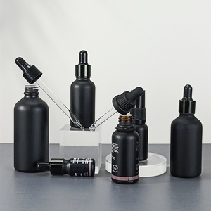 ขวดแก้วหยดน้ำมันหอมระเหยสีดำลายหมี ขนาด 5 มล. 10 มล. 15 มล. 20 มล. 30 มล. 50 มล. 100 มล. สำหรับเซรั่ม พร้อมโลโก้สั่งทำ - Product Image 1