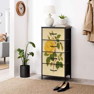 Botanique Jaune Rose 4-Tiroir Commode Feuille Verte Organisateur De Stockage MDF pour Chambre Salon Décor À La Maison Stock Utilisation pour Chaussures - Product Image 1