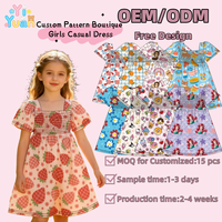 Robe d'été décontractée pour filles, motif personnalisé OEM, en soie de lait, pour tout-petits, avec corsage smocké et manches courtes, robe tourbillon pour enfants