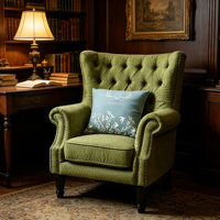 Fauteuil d'appoint vert capitonné à dossier haut, fauteuil classique à une place pour salon, certifié BSCI OEM/ODM
