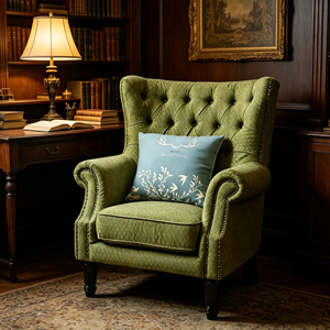 Poltrona Verde con Schienale Alto e Braccioli, Classica Poltrona Singola per Soggiorno, Certificata BSCI OEM/ODM - Product Image 1