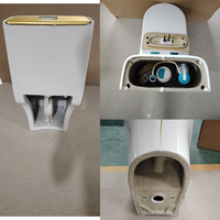 WC monobloc OVS CUPC 305 mm à siphon en S, à poser au sol, avec ligne noire et or de luxe pour salle de bain