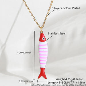 2025 personnalisé mode en acier inoxydable pull chaîne été mignon rayures colorées <span class=keywords><strong>petit</strong></span> <span class=keywords><strong>poisson</strong></span> pendentif colliers pour les filles - Product Image 2