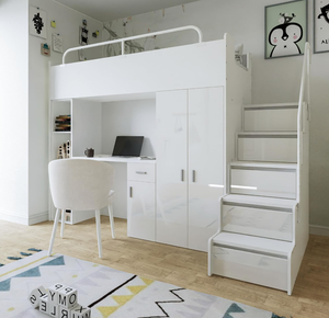 एक अलमारी, डेस्क और सीढ़ी के साथ दो-स्तरीय कार्यात्मक बच्चों के बिस्तर, किशोरों के लिए उपयुक्त है। - Product Image 4