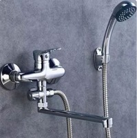 Ensemble de douche mural en alliage de zinc chromé poli, 1 poignée, avec mitigeur à long bec et douchette à jet doux, vente en gros de Chine