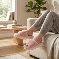 Sandales ouvertes pour femmes, respirantes, tendance, en peluche, pour la maison, semelle en PVC antidérapante, confortables et moelleuses