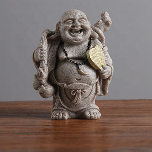 Arenisca hecha a mano resina artesanía adornos estilo chino sonriente <span class=keywords><strong>Maitreya</strong></span> Buda estatuilla regalos creativos decoraciones doradas - Product Image 4