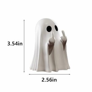 Ornements de bureau décoratifs en résine, petits, amusants, fantaisistes, en forme de fantôme de dessin animé d'Halloween, écologiques, avec un doigt d'honneur - Product Image 5