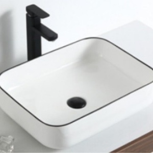 Lavabo <span class=keywords><strong>carré</strong></span> en céramique Blue Line, style minimaliste européen, pour balcon ou salle de bain d'hôtel, sans trou pour robinet - Product Image 4