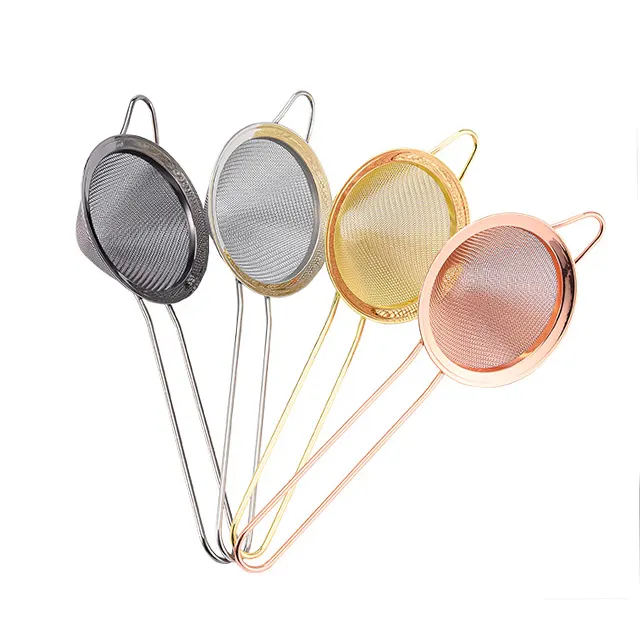 Fine Mesh Stainless Steel Sieve Strainer Cocktail Food Tea Coffee Strainers with Long Handle in Silver, Gold, Copper and Black
