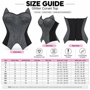 Black and Silver Iridescent Grid <strong>Glitter</strong> Cat Ear Strapless 15 Bones Back Zipper Corset Waist <strong>Trainer</strong> Shapewear for Women - Product Image 5