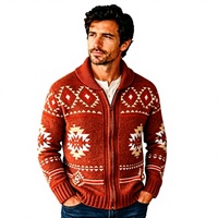 Cardigan en tricot géométrique rétro pour homme, collection automne-hiver 2026, fermeture éclair sur le devant, manches longues, pull chaud en maille